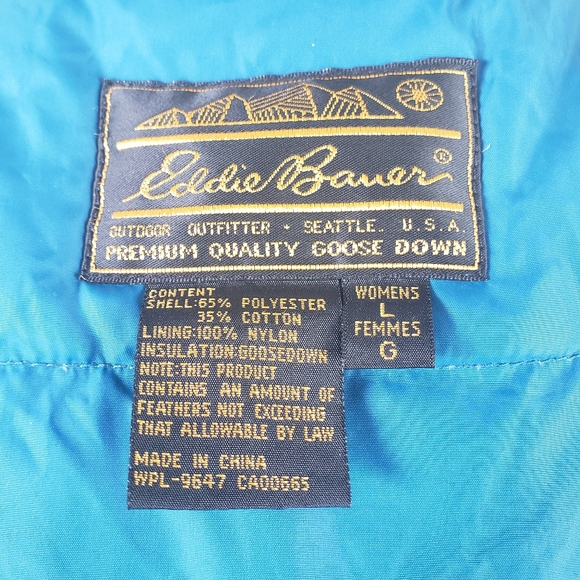 Eddie Bauer Vintage Teal Blue Insulated Goose Down Puffer Vest - Picture 5 of 5